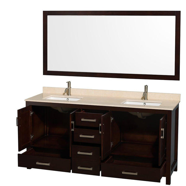 Order now wyndham collection sheffield 72 inch double bathroom vanity in espresso ivory marble countertop undermount square sinks and 70 inch mirror