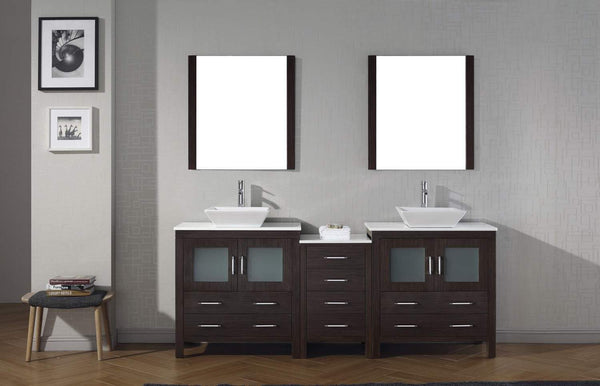 Organize with virtu usa dior 82 inch double sink bathroom vanity set in espresso w square vessel sink white engineered stone countertop single hole polished chrome 2 mirrors kd 70082 s es