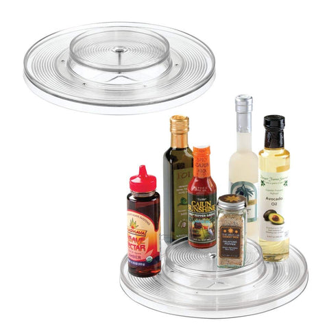 mDesign Plastic Spinning 2 Tier Lazy Susan Turntable Food Storage Bin - Rotating Organizer for Kitchen Pantry, Cabinet, Refrigerator or Freezer - 11" Round, 2 Pack - Clear