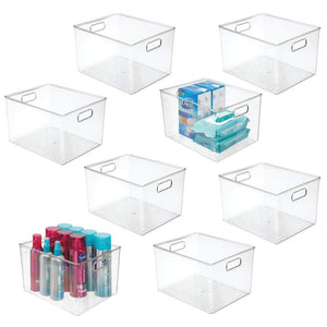 Order now mdesign plastic storage organizer bin tote for organizing bathroom hand soaps body wash shampoo lotion conditioners hand towels hair accessories body spray mouthwash 8 high 8 pack clear