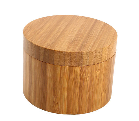 Bamboo Salt Box With Magnetic Swivel Lid, 8.5oz Round Spice Container, Secure Durable Storage & Organization for Seasonings, Herbs or Small Items By HTB