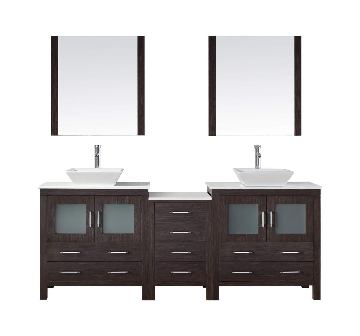New virtu usa dior 82 inch double sink bathroom vanity set in espresso w square vessel sink white engineered stone countertop single hole polished chrome 2 mirrors kd 70082 s es