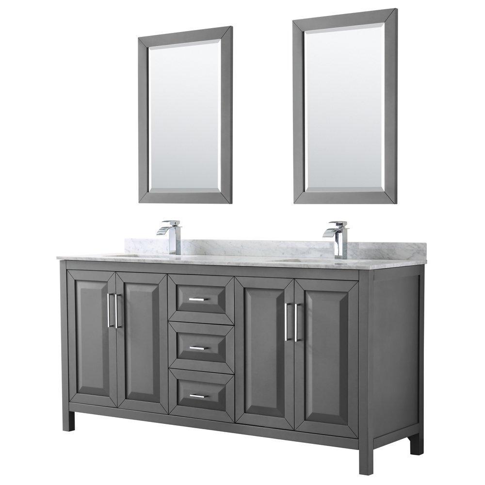 Buy now wyndham collection daria 72 inch double bathroom vanity in dark gray white carrara marble countertop undermount square sinks and 24 inch mirrors