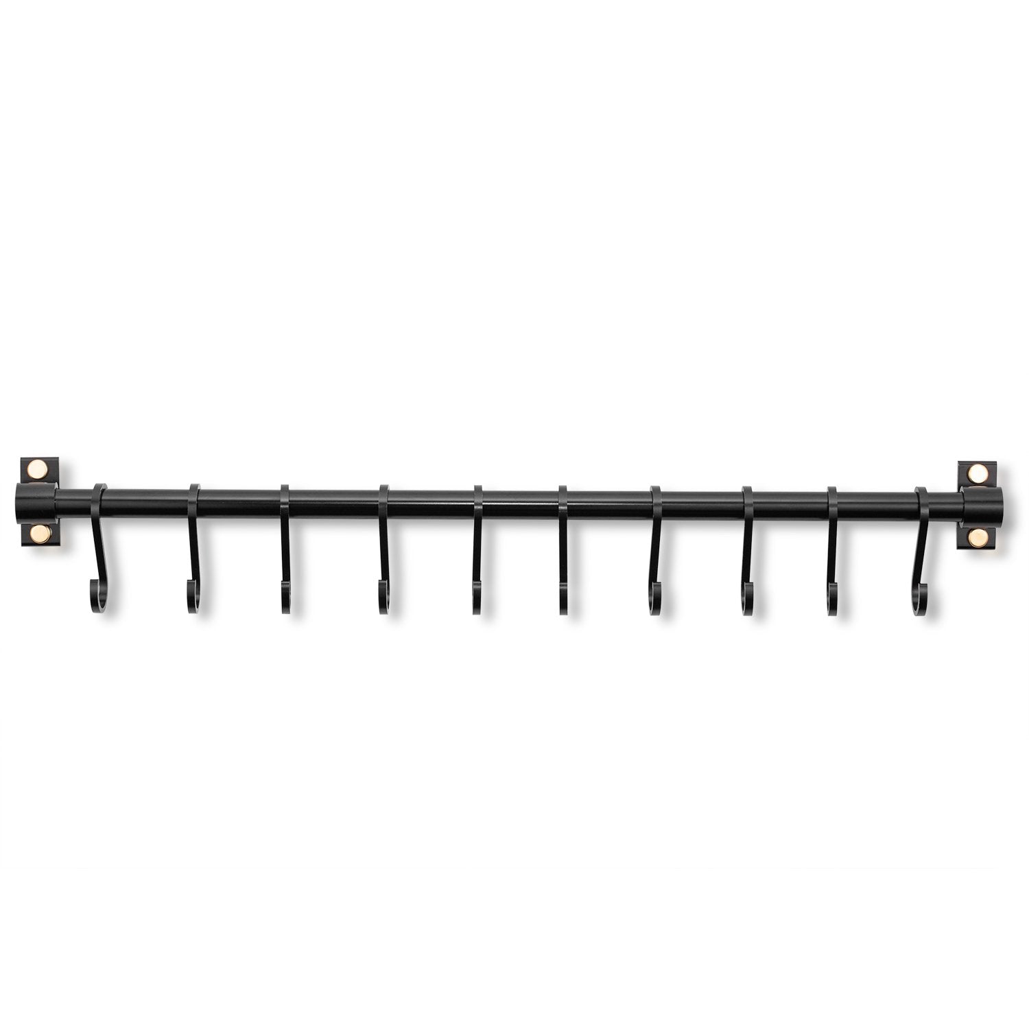 Kitchen Utensil Rack Pot Pan Lid Rail Rack Space Aluminum 23.6inch Long Hanging Organizer With 10 Removable S-Shape Hooks Black Wall Mounted