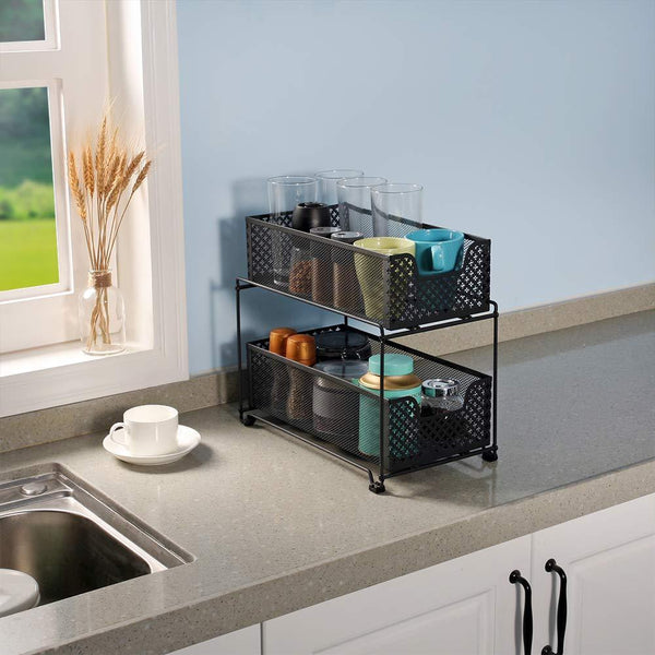 Online shopping 2 tier organizer baskets with mesh sliding drawers ideal cabinet countertop pantry under the sink and desktop organizer for bathroom kitchen office