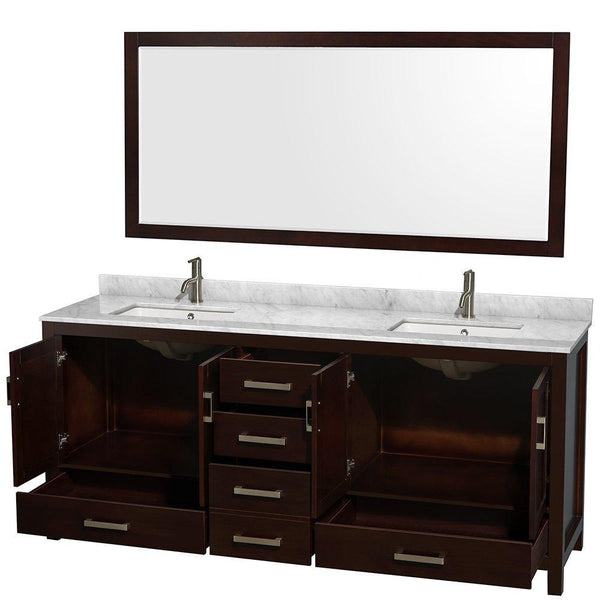 Shop for wyndham collection sheffield 80 inch double bathroom vanity in espresso white carrera marble countertop undermount square sinks and 70 inch mirror