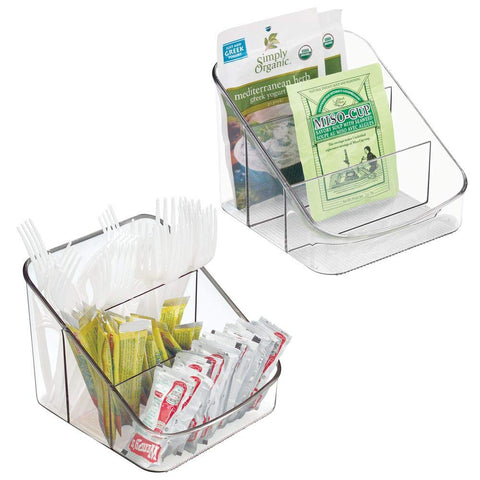 mDesign Small Plastic Food Packet Organizer Caddy - Storage Station for Kitchen, Pantry, Cabinet, Countertop - Holds Spice Pouches, Dressing Mixes, Hot Chocolate, Tea, Sugar Packets - 2 Pack - Clear
