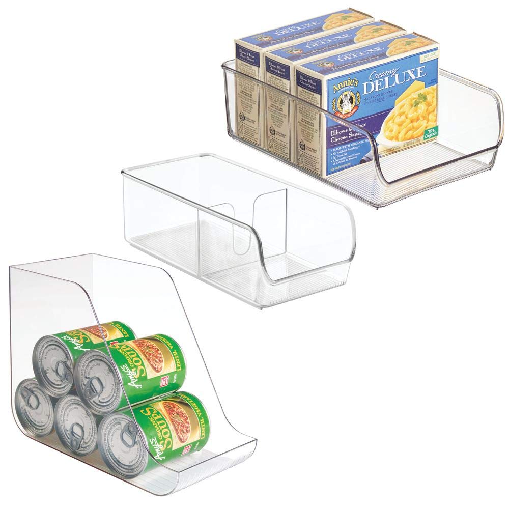 mDesign Canned Food/Soda Organizer, Spice Packet Bin, Storage Bin for Pantry, Refrigerator, Freezer - Set of 3, Clear