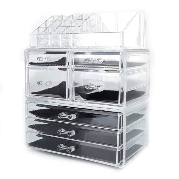 Featured offeir us stock clear acrylic stackable cosmetic makeup storage cube organizer jewelry storage drawers case great for bathroom dresser vanity and countertop 3 pieces set 4 small 3 large drawers