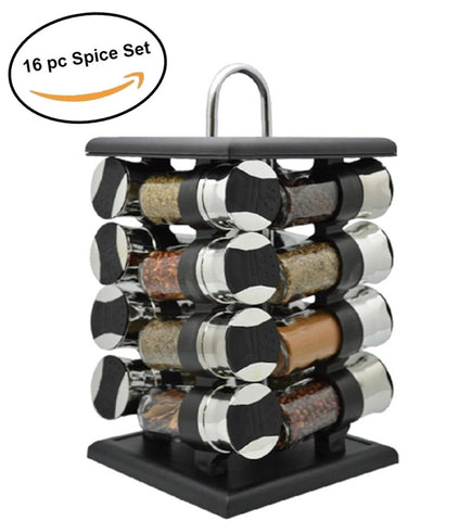 Deluxe Revolving 16pc Spice Jar Rack Storage, Pantry, Countertop Organizer