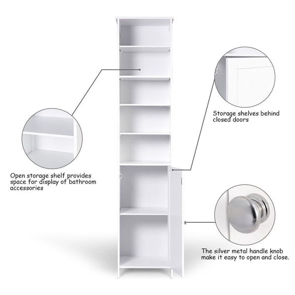 On amazon 72 tall cabinet waterjoy standing tall storage cabinet wooden white bathroom cupboard with door and 5 adjustable shelves elegant and space saving