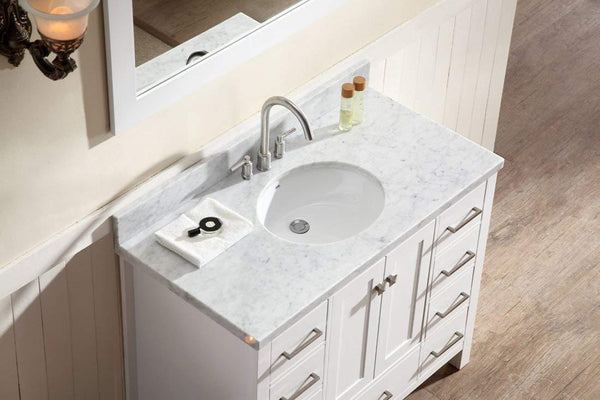 Try ariel cambridge a043s wht 43 single sink solid wood bathroom vanity set in grey with white 1 5 carrara marble countertop