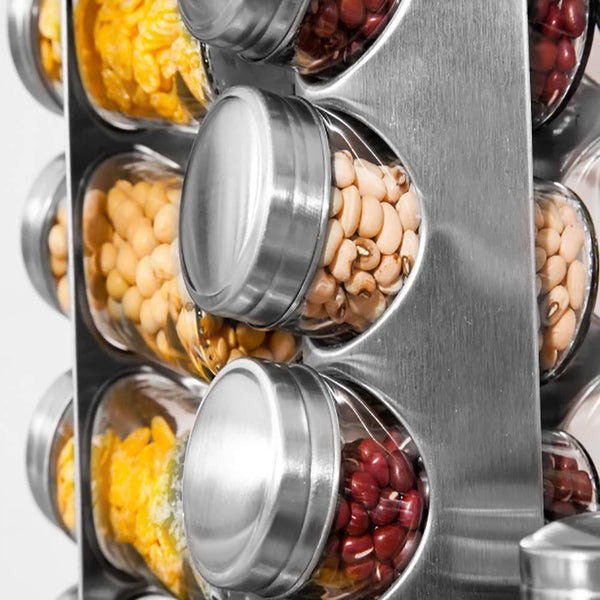 Spice Rack Revolving Stainless Steel Seasoning Storage Organizer Spice Carousel Tower for Kitchen Set of 16 Jars