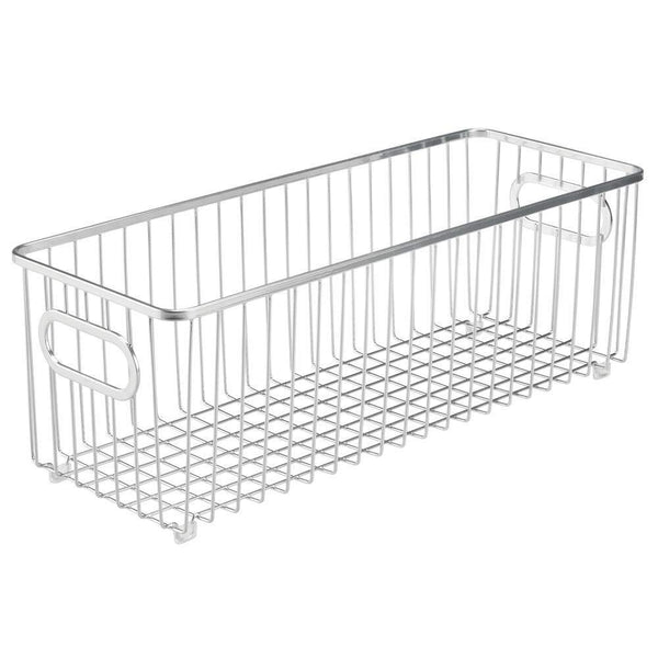 Heavy duty mdesign deep metal bathroom storage organizer basket bin farmhouse wire grid design for cabinets shelves closets vanity countertops bedrooms under sinks 4 pack chrome