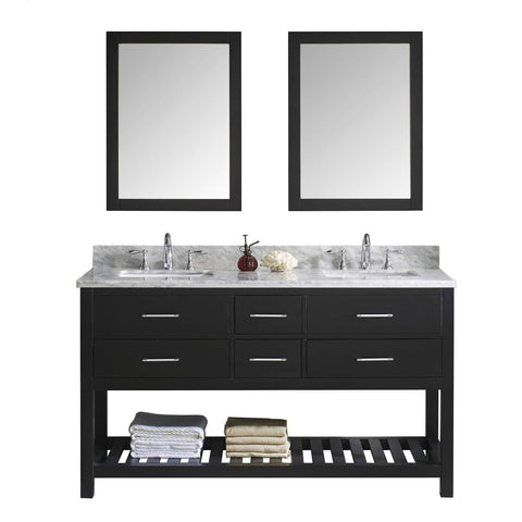 Exclusive virtu usa caroline estate 60 inch double sink bathroom vanity set in espresso w square undermount sink italian carrara white marble countertop no faucet 2 mirrors md 2260 wmsq es