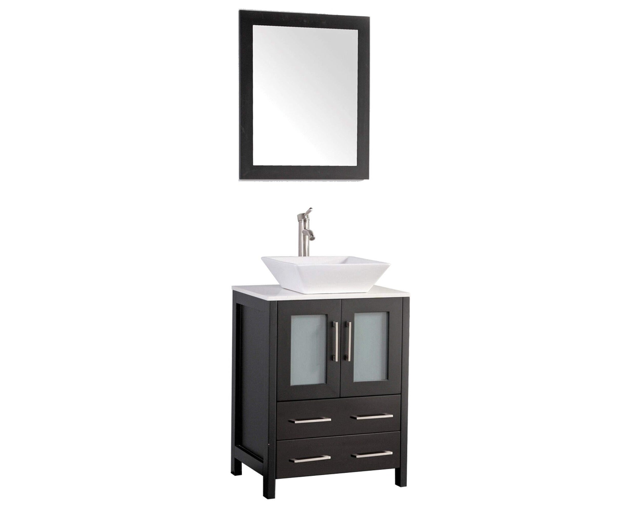 Try vanity art 24 inch modern bathroom vanity set cabinet single sink combo with ceramic top free mirror 2 door 2 drawer storage espresso va3124e