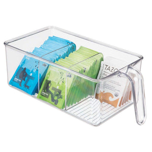 mDesign Plastic Kitchen Pantry Cabinet Refrigerator Food Storage Organizer Bin Holder with Handle - for Organizing Individual Packets, Snacks Food, Produce, Pasta - Medium - Clear