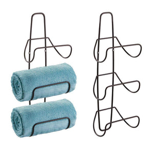 Best seller  mdesign metal wall mount 3 level bathroom towel rack holder organizer for storage of bath towels washcloths hand towels robes 2 pack bronze