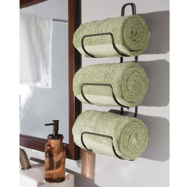 Buy mdesign metal wall mount 3 level bathroom towel rack holder organizer for storage of bath towels washcloths hand towels robes 2 pack bronze