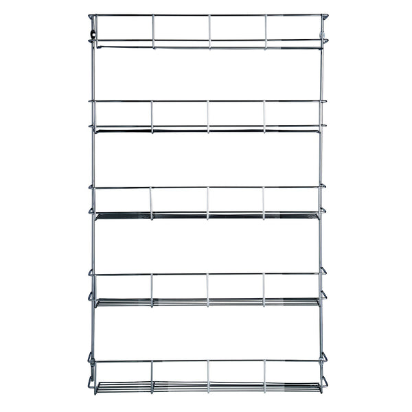 VonShef 5 Tier Spice Rack Chrome Plated (Easy Fix) for Herbs and Spices Suitable for Wall Mount or Inside Cupboard