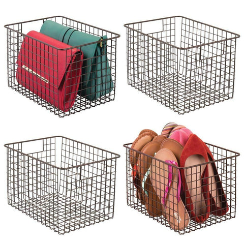 Top rated mdesign large farmhouse deco metal wire storage organizer basket bin with handles for organizing closets shelves and cabinets in bedrooms bathrooms entryways hallways 8 high 4 pack bronze