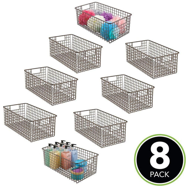 Budget mdesign farmhouse decor metal wire bathroom organizer storage bin basket for cabinets shelves countertops bedroom kitchen laundry room closet garage 16 x 9 x 6 in 8 pack bronze