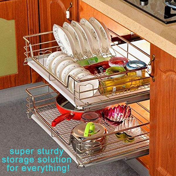 EvergoHome Roll Out Cabinet Organizer- Chrome Pull Out Cabinet Single Sliding Shelf -Side Mount Strong Loading Capacity Pull Out Shelf -Suitable for 24 Inches Wide Kitchen Cabinet (External)