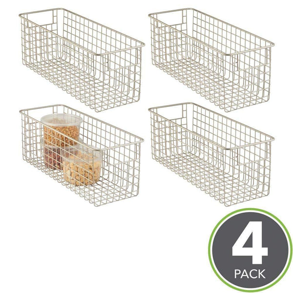 Purchase mdesign farmhouse decor metal wire food storage organizer bin basket with handles for kitchen cabinets pantry bathroom laundry room closets garage 16 x 6 x 6 4 pack satin
