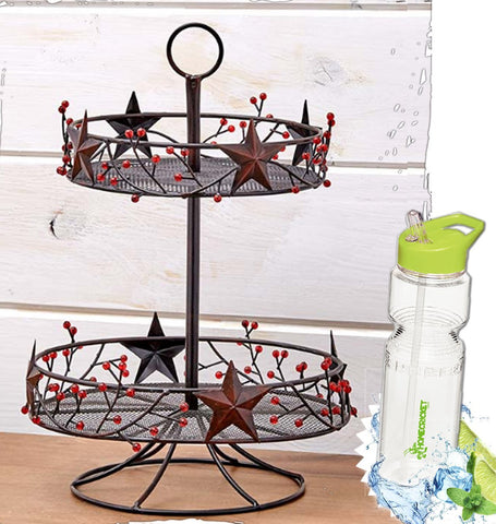 Gift Included- Decorative Stars & Berries Country Style Kitchen Decor Organizers + FREE Bonus Water Bottle by Homecricket (Wall Mount Paper Towel Holder)