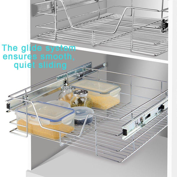 EvergoHome Roll Out Cabinet Organizer- Chrome Pull Out Cabinet Single Sliding Shelf -Side Mount Strong Loading Capacity Pull Out Shelf -Suitable for 24 Inches Wide Kitchen Cabinet (External)