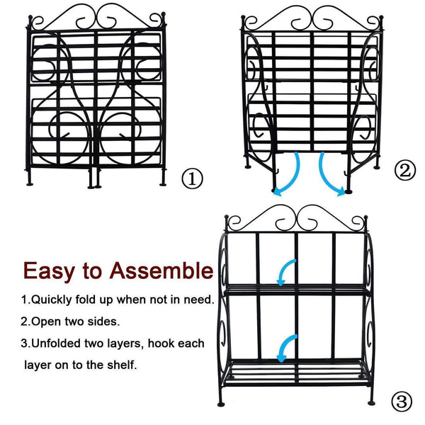 Latest sunnyglade spice rack 2 tier foldable shelf rack kitchen bathroom countertop 2 tier standing storage organizer spice jars bottle shelf holder rack black