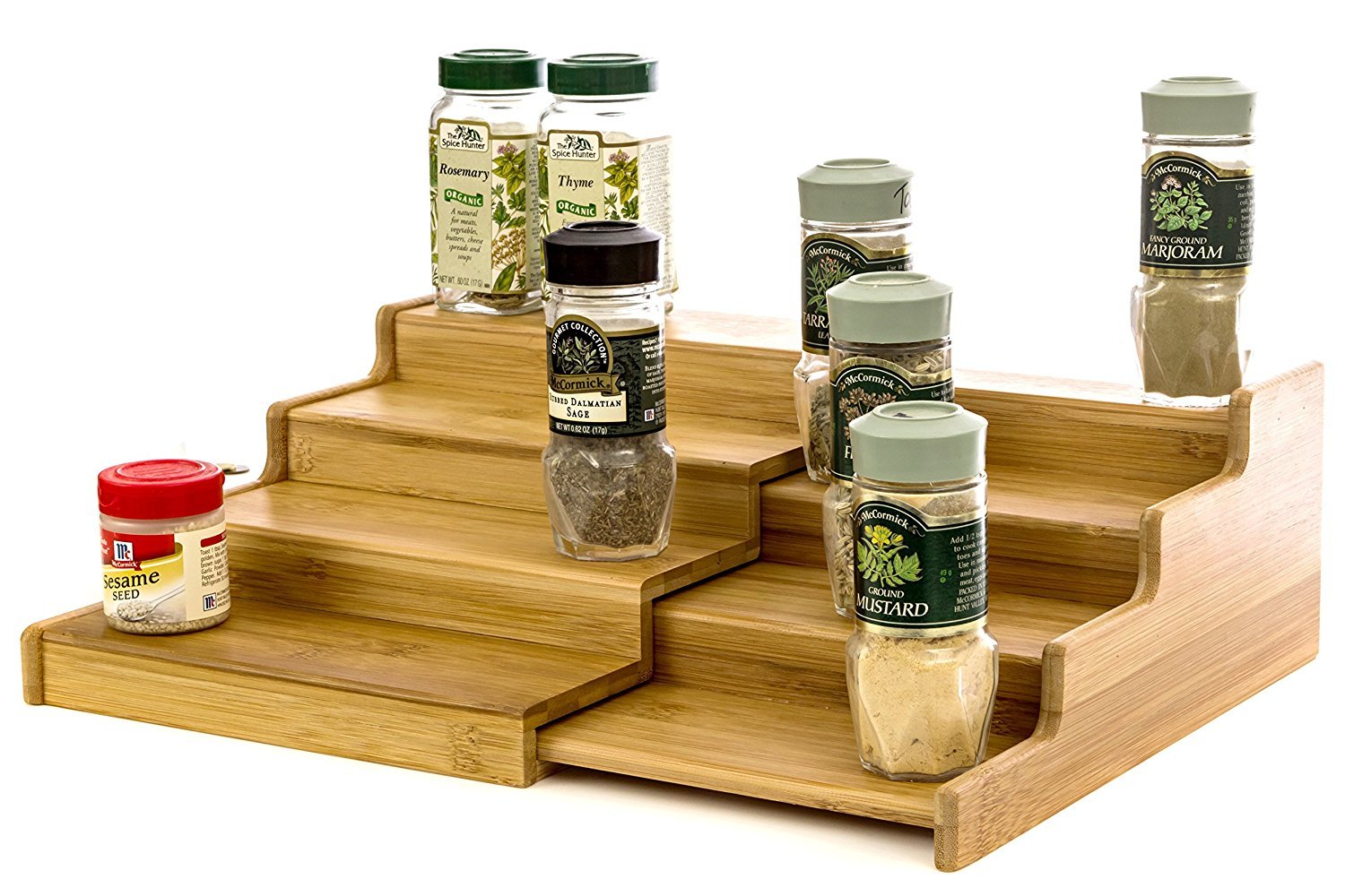 Expendable Spice Rack, Spice Shelf, Spice Storage Organizer 4 Tier Made of Organice Bamboo by Intriom Bamboo Collection