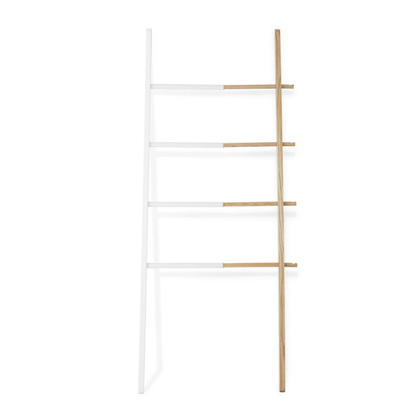 Top umbra hub ladder adjustable clothing rack for bedroom or freestanding towel rack for bathroom expands from 16 to 24 inches with 4 notched hooks white natural