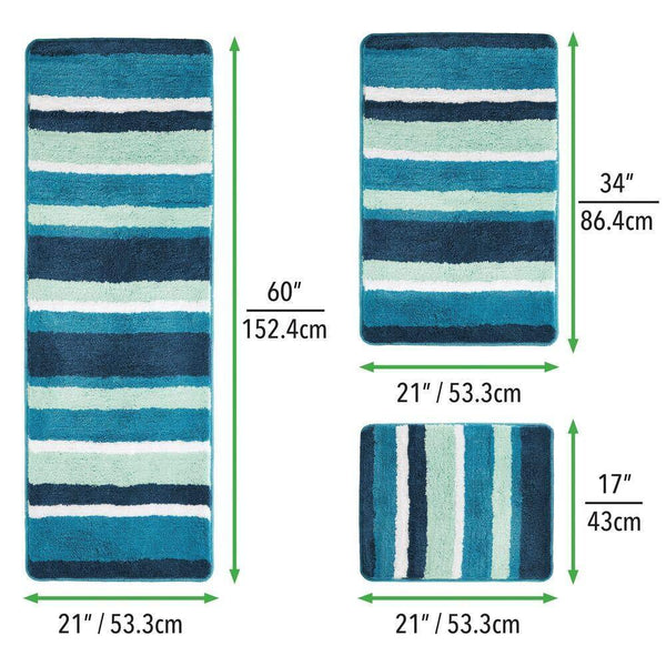 Budget mdesign soft microfiber polyester spa rugs for bathroom vanity tub shower water absorbent machine washable plush non slip rectangular accent rug mat striped design set of 3 sizes teal blue