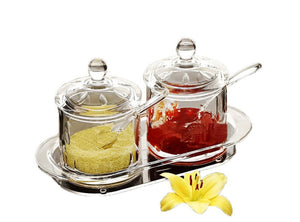 FOLOBE Premium Quality Clear Acrylic condiment set spice box with spoon seasoning salt pepper spice cans kitchen accessories 8.5x3.9x4.96inches