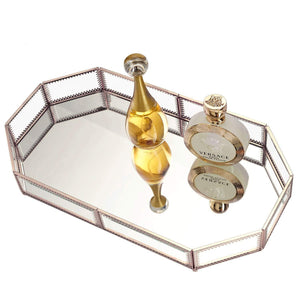 Top rated hersoo large classic vanity tray ornate decorative perfume elegant mirrorred tray for skincare dresser vintage organizer for bathroom countertop bathroom accessories organizer brass
