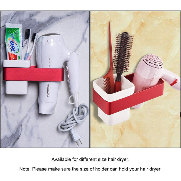 Order now ty storage hair dryer holder wall mount blow dryer holder aluminum bathroom organizer ceramic cup modern no drilling self adhesive bathroom bedroom storage red white