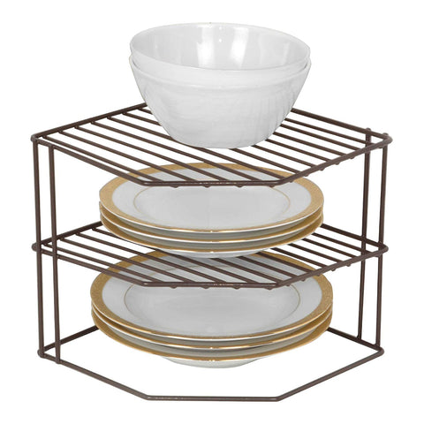 Smart Design 3-Tier Kitchen Corner Shelf Rack - Steel Metal Frame - Rust Resistant Finish - Cups, Dishes, Cabinet & Pantry Organization - Kitchen (9 x 8 Inch) [Bronze]