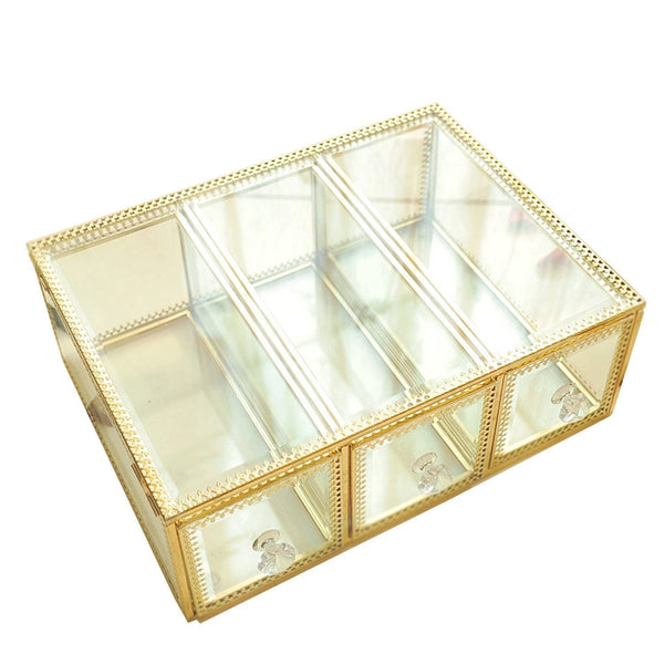 Best seller  hersoo large mirror glass top dresser make up organizer jewelry cosmetic display stackable cube 6 drawers set dresser storage for vanity with lid bathroom accessories brushes container 3drawerg