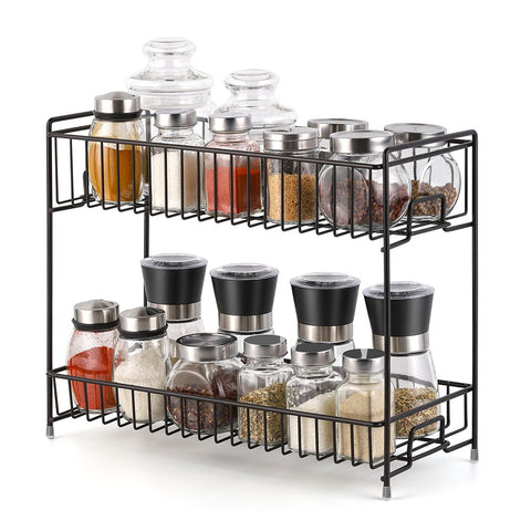 LIANTRAL 2-Tier Spice Rack Kitchen Bathroom Standing Storage Organizer Spice Shelf Holder Rack (LT-DB046B) (Dark Brown)