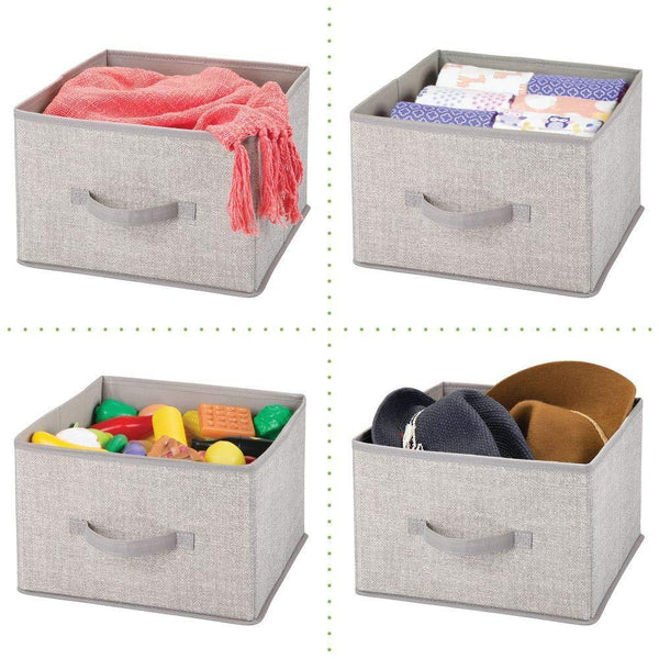 Save mdesign soft fabric closet storage organizer holder cube bin box open top front handle for closet bedroom bathroom entryway office textured print 2 pack linen tan