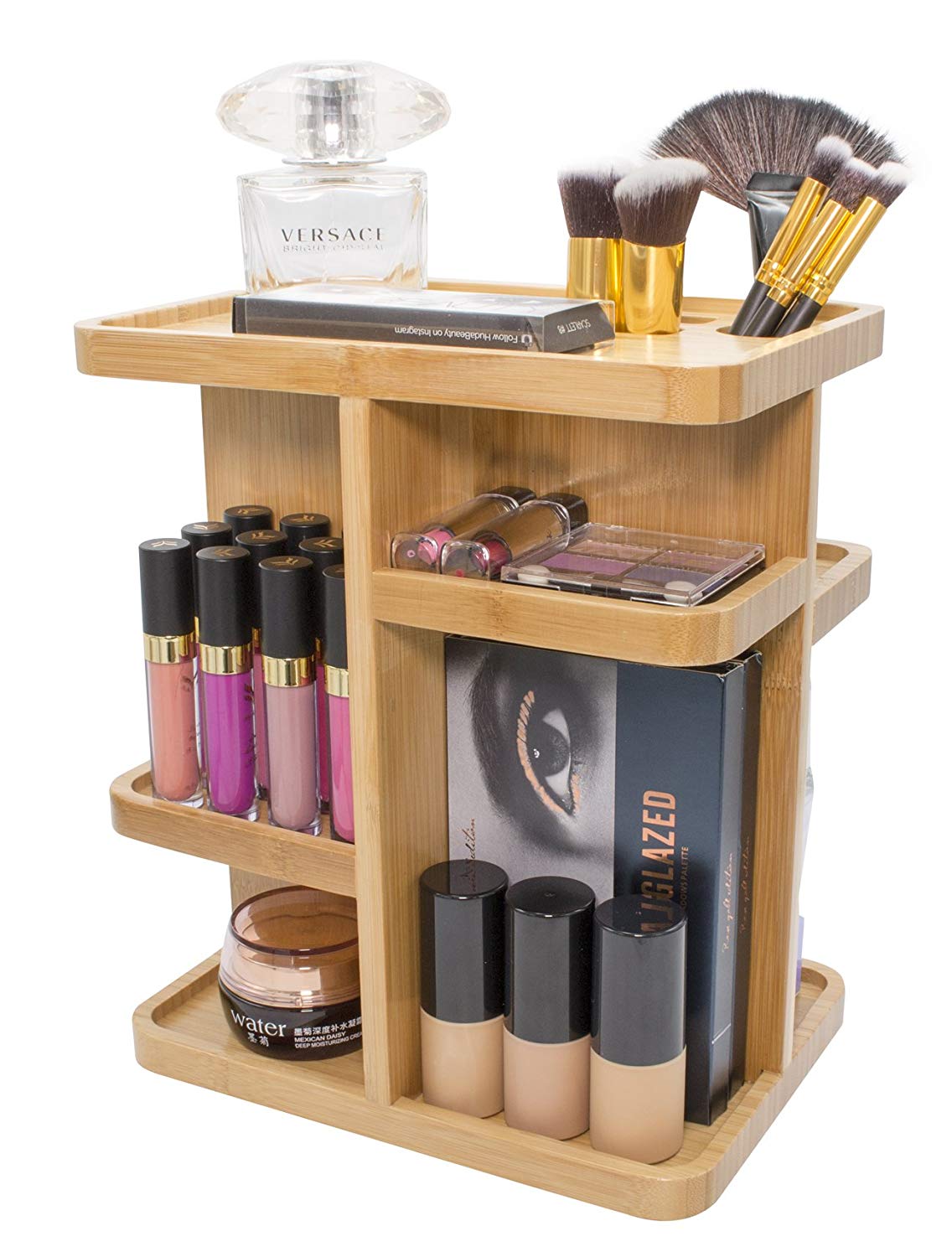 Sorbus 360° Bamboo Cosmetic Organizer, Multi-Function Storage Carousel for Makeup, Toiletries, and More — for Vanity, Desk, Bathroom, Bedroom, Closet, Kitchen