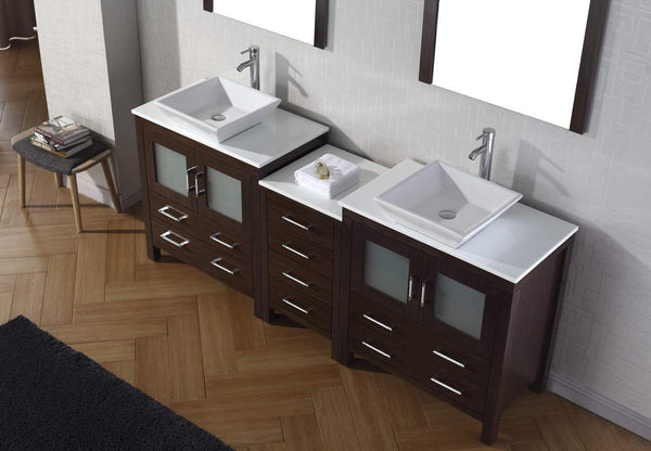 On amazon virtu usa dior 82 inch double sink bathroom vanity set in espresso w square vessel sink white engineered stone countertop single hole polished chrome 2 mirrors kd 70082 s es