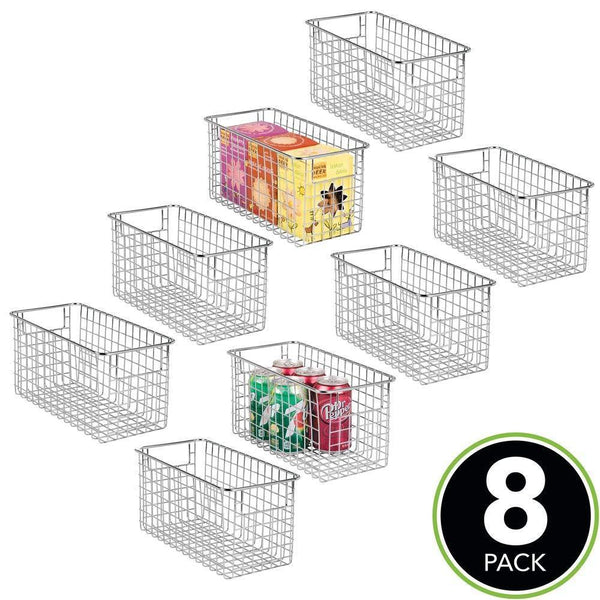 Organize with mdesign farmhouse decor metal wire food storage organizer bin basket with handles for kitchen cabinets pantry bathroom laundry room closets garage 12 x 6 x 6 8 pack chrome
