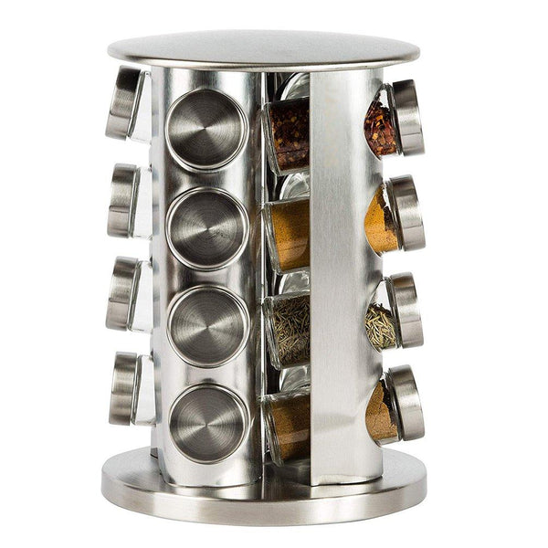 Double2C Revolving Countertop Spice Rack Stainless Steel Seasoning Storage Organization,Spice Carousel Tower for Kitchen Set of 16 Jars