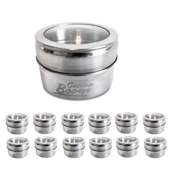 12 Magnetic Spice Tins, Magnetic Spice Containers Stainless Steel for Refrigerator and Small Kitchens, Spice Container Organizers, Spice Jars Organizer set of 12