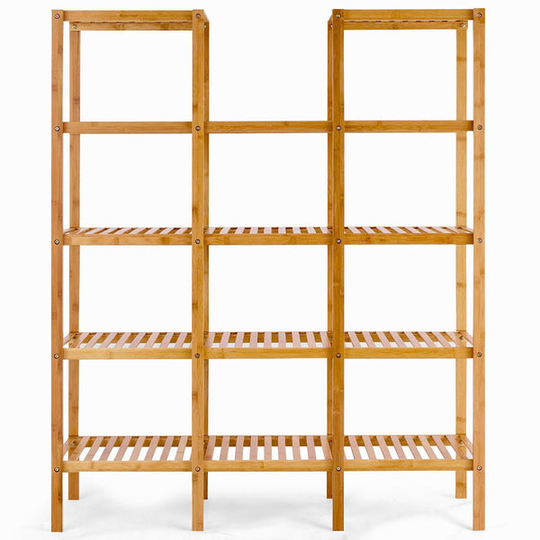 Get costway bamboo utility shelf bathroom rack plant display stand 5 tier storage organizer rack cube w several cell closet storage cabinet 12 pots