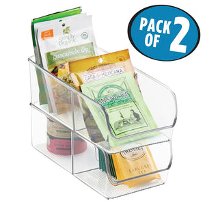 mDesign Spice Packet Organizer Bin for Kitchen Pantry, Cabinet, Countertops - Pack of 2, Clear