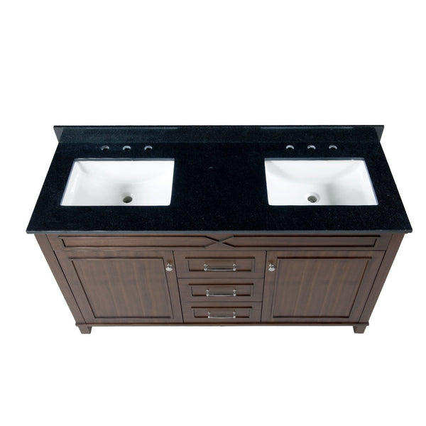 Online shopping maykke abigail 60 bathroom vanity set in birch wood american walnut finish double brown cabinet with countertop backsplash in black granite and ceramic undermount sink in white ysa1376001