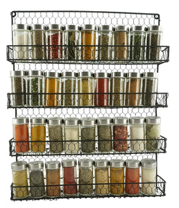 4 Tier Metal Spice Rack Wall Mount Kitchen Spices Organizer Pantry Cabinet Hanging Herbs Seasoning Jars Storage Closet Door Cupboard Mounted Holder Black